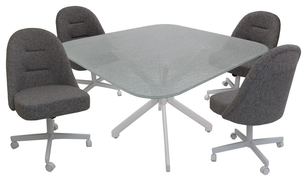 M-235 Dinette Swivel Metal Caster Chairs - Clear Glass, Mojeva Grey - White, Cra