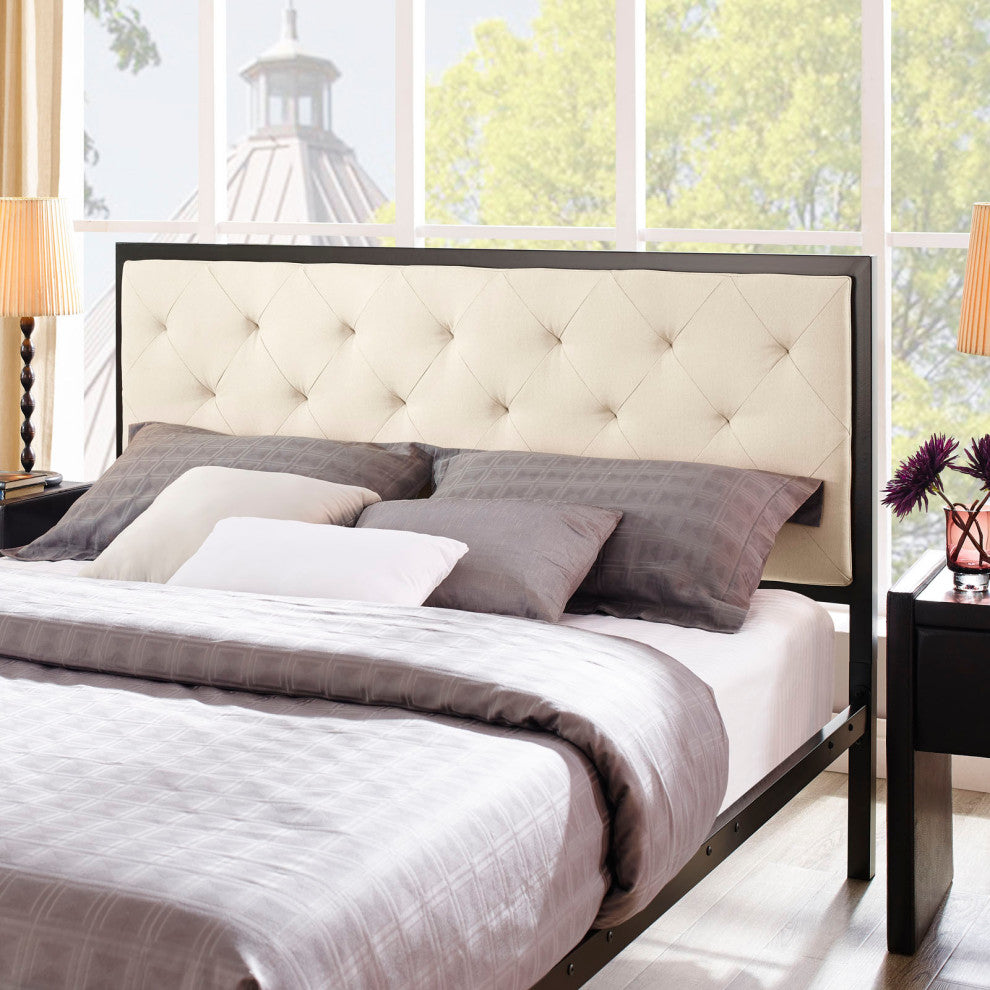 Brown Beige Mia Queen Fabric Bed