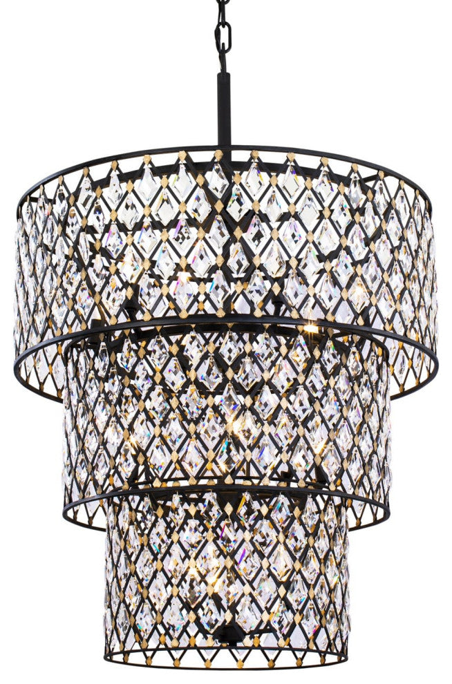 Varaluz 345C13 Windsor 13 Light 32"W Crystal Waterfall Chandelier - Carbon /
