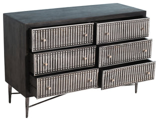 Sarah 6 Drawer Chest, Mango Solid Wood Antique Brown Finish on Iron Base
