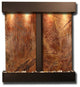 Aspen Falls Wall Fountain, Blackened Copper, Rainforest Brown Marble, Square Fra