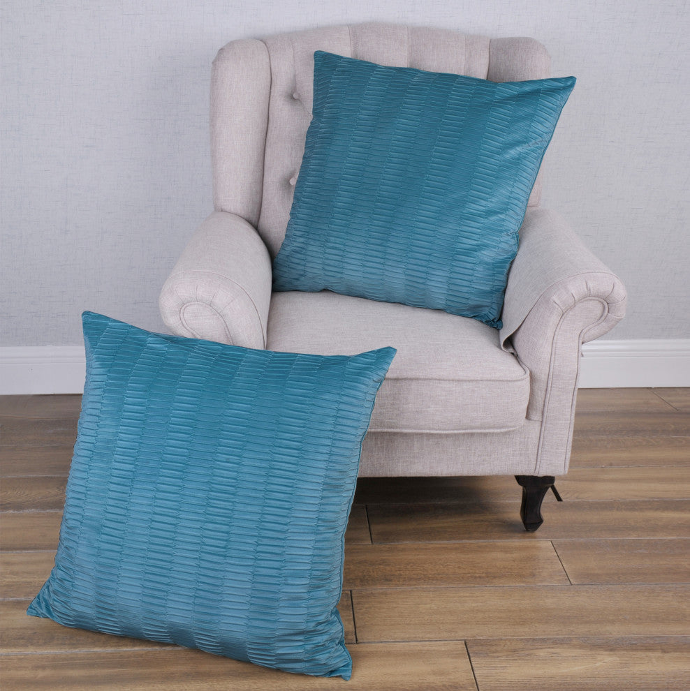 Pleated Velvet Pillow Covers, Set of 2, Storm Blue, 26"x26"
