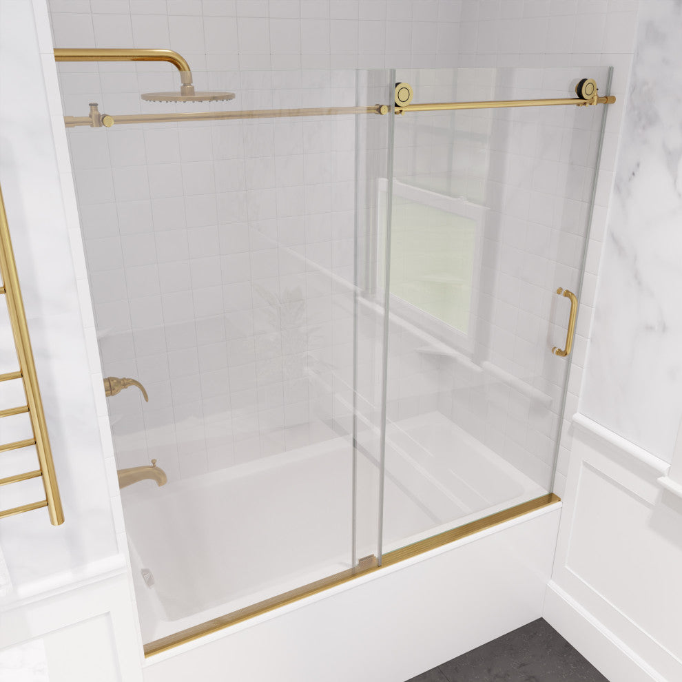 Raymore Series 60"x62" Frameless Sliding Tub Door, Brushed Gold