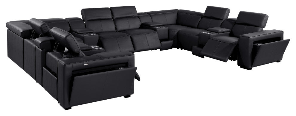 Niccolo Italian Leather 12-Piece U-Shaped 4 Power Reclining Sectional, Black