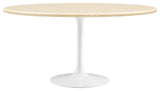 Lippa 60" Oval Artificial Travertine Dining Table, White Traventine