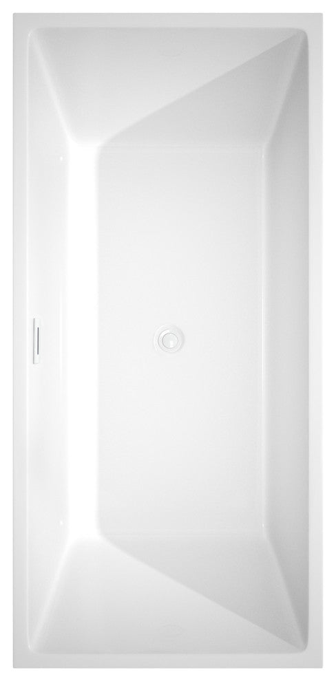 Sara 67" Freestanding White Bathtub, Shiny White Drain and Overflow Trim