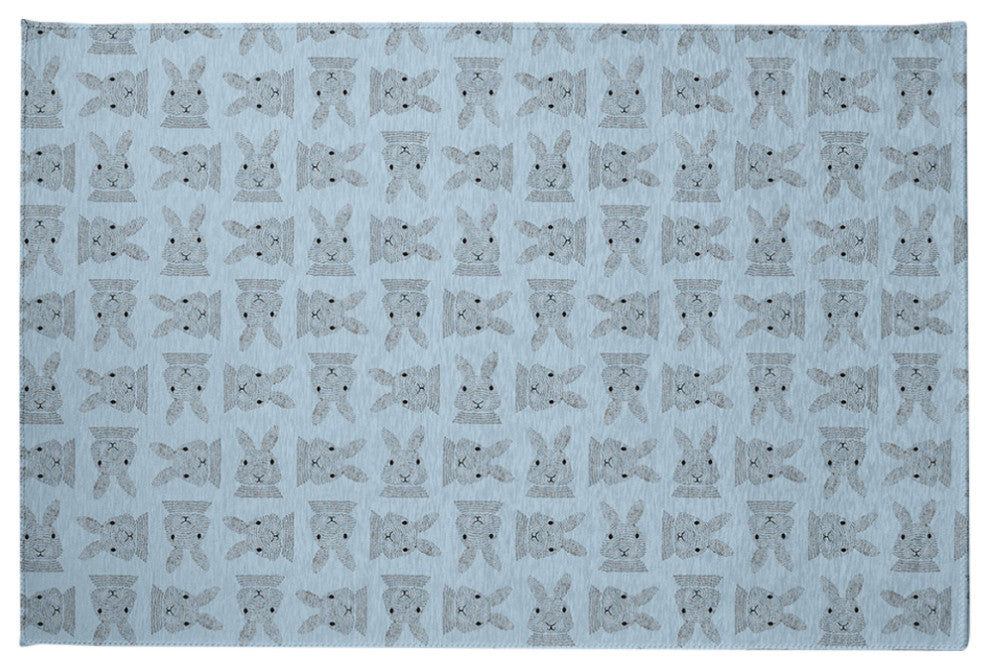 Criss Cross Bunnies Easter Chenille Rug, After Rain Blue, 2'x3'