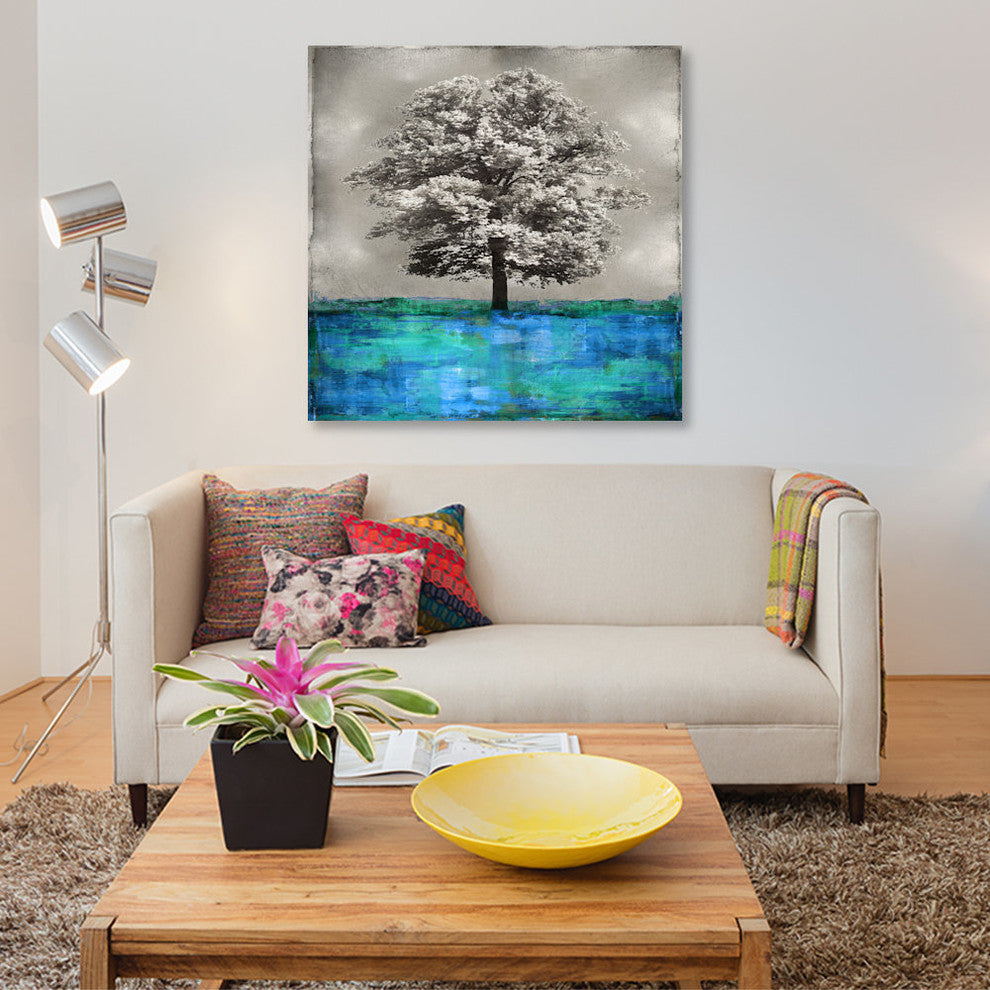 "Stately - Blue On Silver" by Eric Turner, Canvas Print, 26"x26"