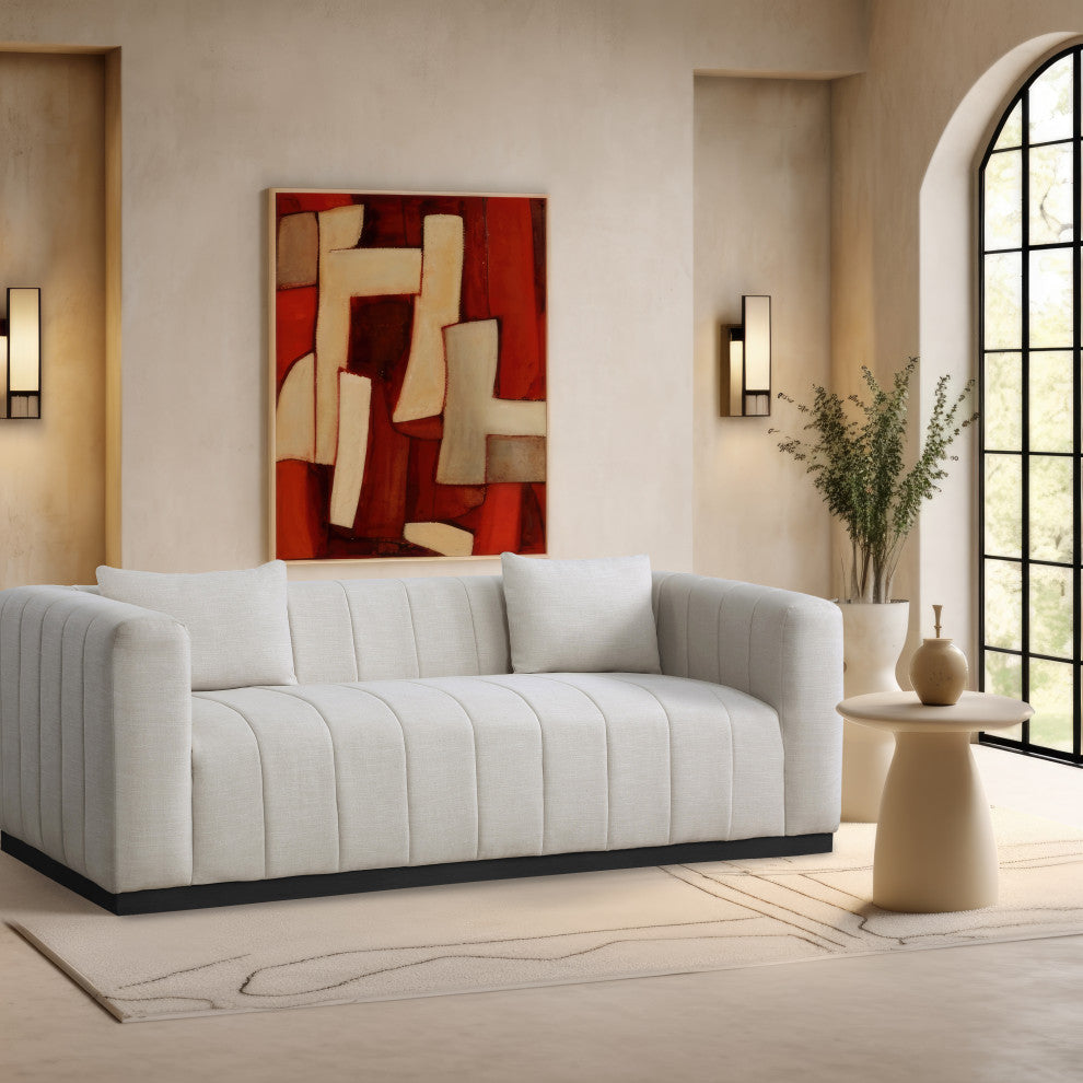 Lucia Beige Linen Textured Fabric Chair, Beige, Sofa