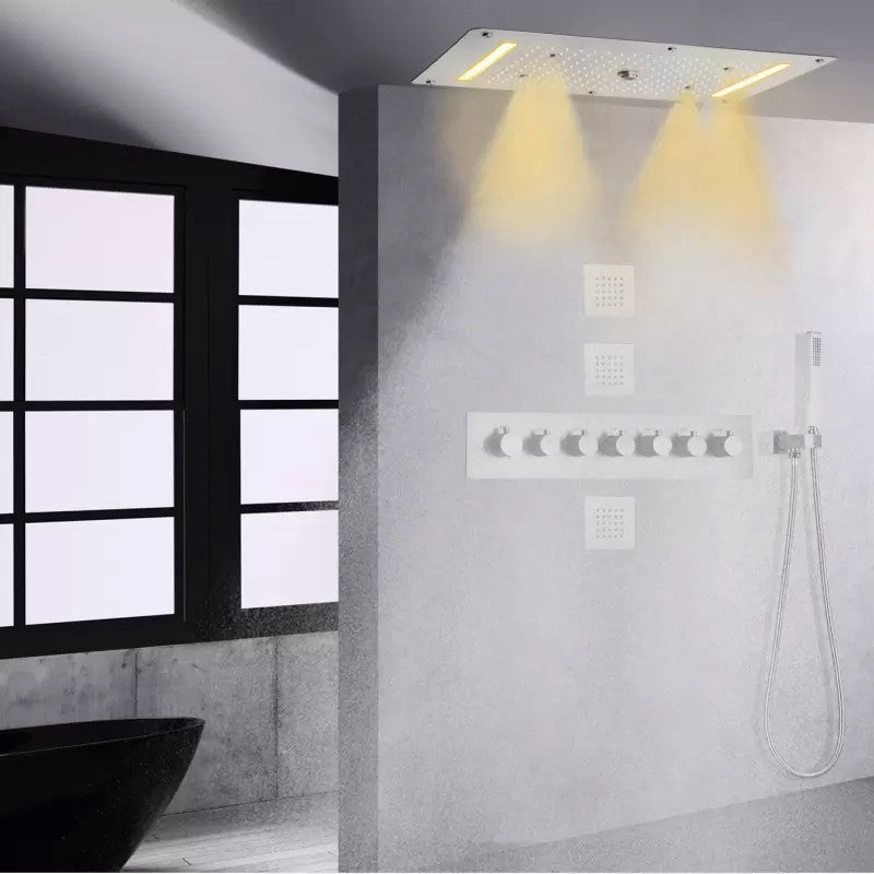 Led Mist Rainfall Shower System and Handheld Shower, Brushed Nickel