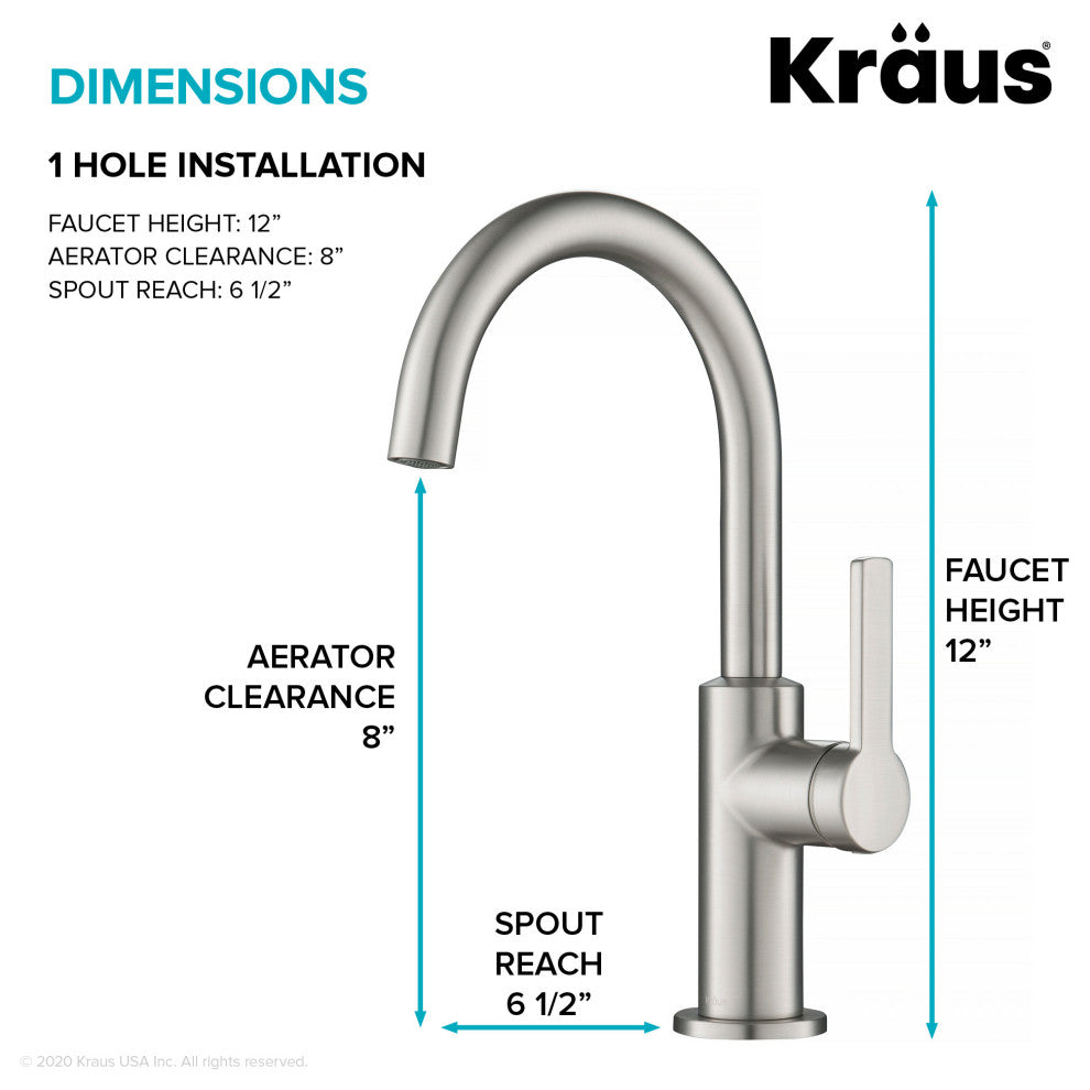 Oletto 1-Hole Kitchen Bar Faucet Spot Free SFS, Model KPF-2822SFS