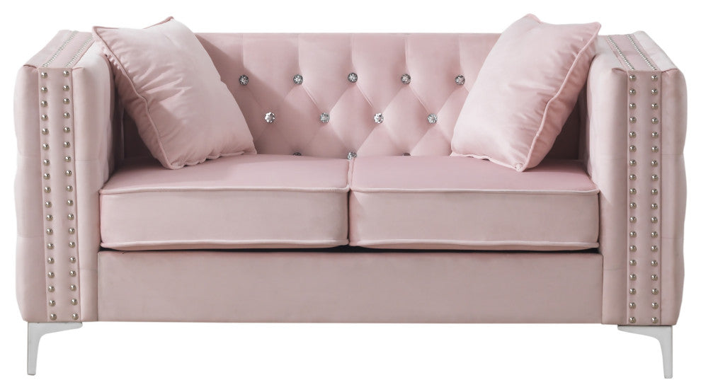 Paige Velvet Tufted Loveseat, Pink