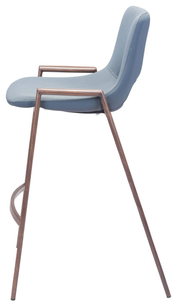 Counter Stool Chair, Set of 2, Faux Vinyl Leather, Steel, Gray, Walnut