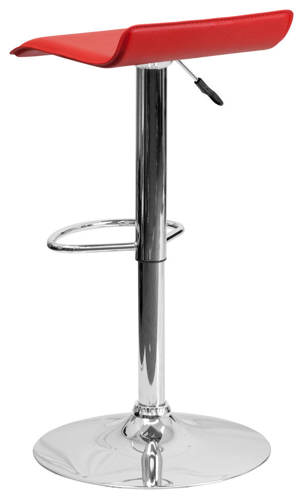 Contemporary Red Vinyl Adjustable Barstool With Chrome Base