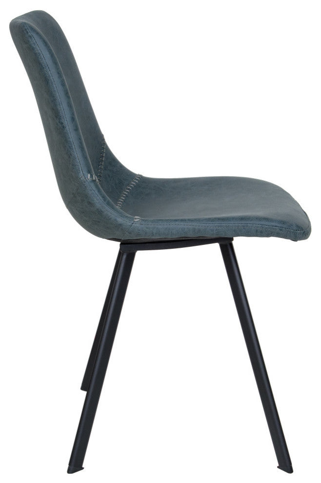 Markley Modern Leather Dining Chair With Metal Legs Set of 2, Peacock Blue