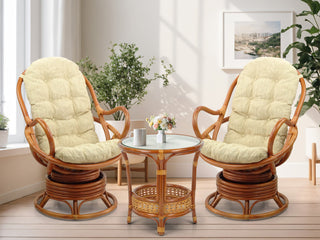 Java Lounge Swivel Rocking Rattan Wicker Chair Colonial, Cream Cushion