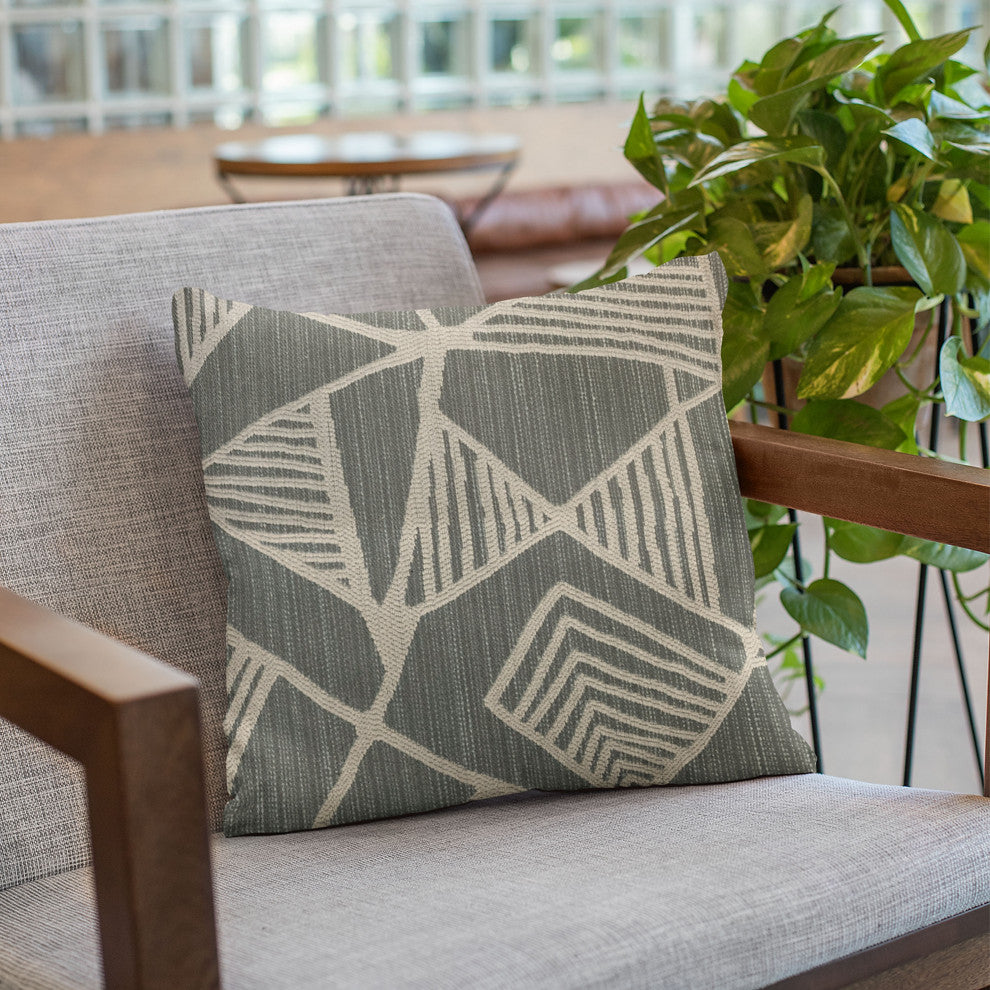 Plutus Gray Sketch Abstract Luxury Throw Pillow, 22"x22"