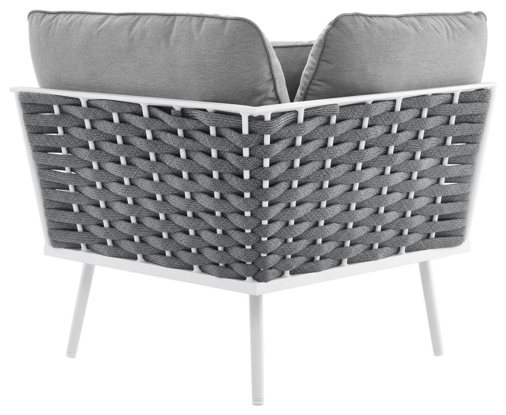 Outdoor Patio Aluminum Outdoor Patio Aluminum Small Sectional Sofa, White Gray