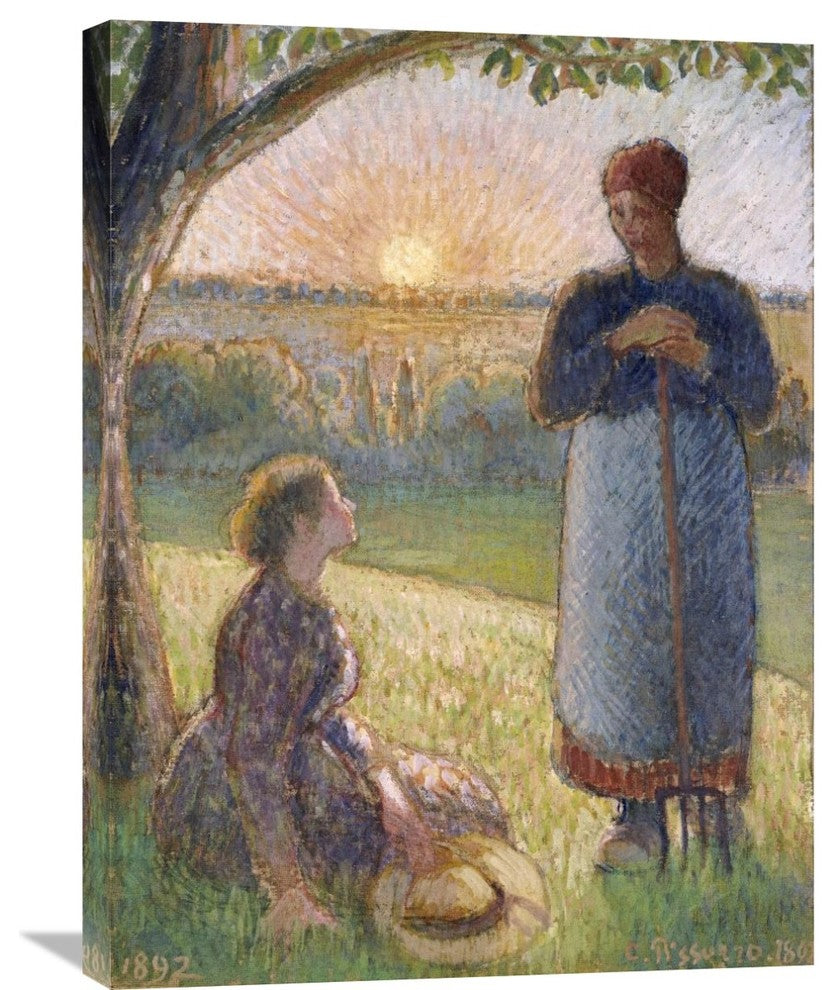 "Country Women Chatting, Sunset, Eragny" Artwork, 22" x 30"