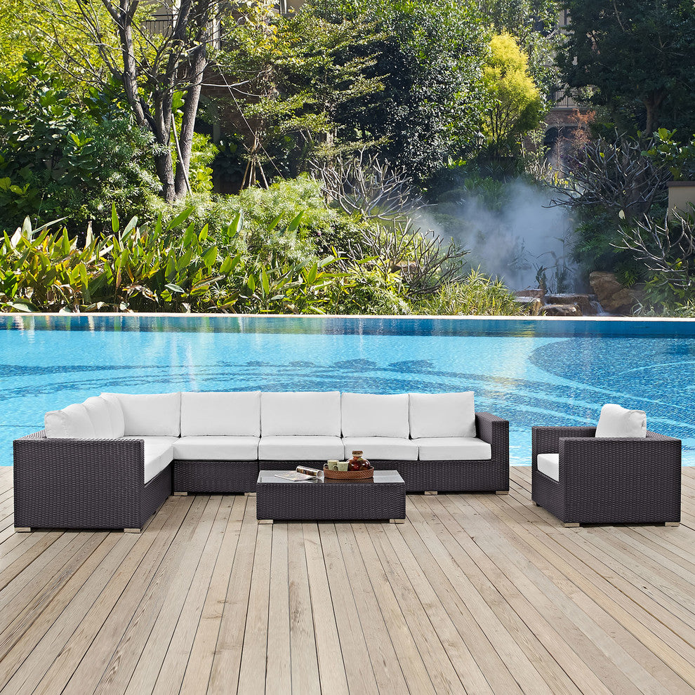 Espresso White Convene 7-Piece Outdoor Patio Sectional Set