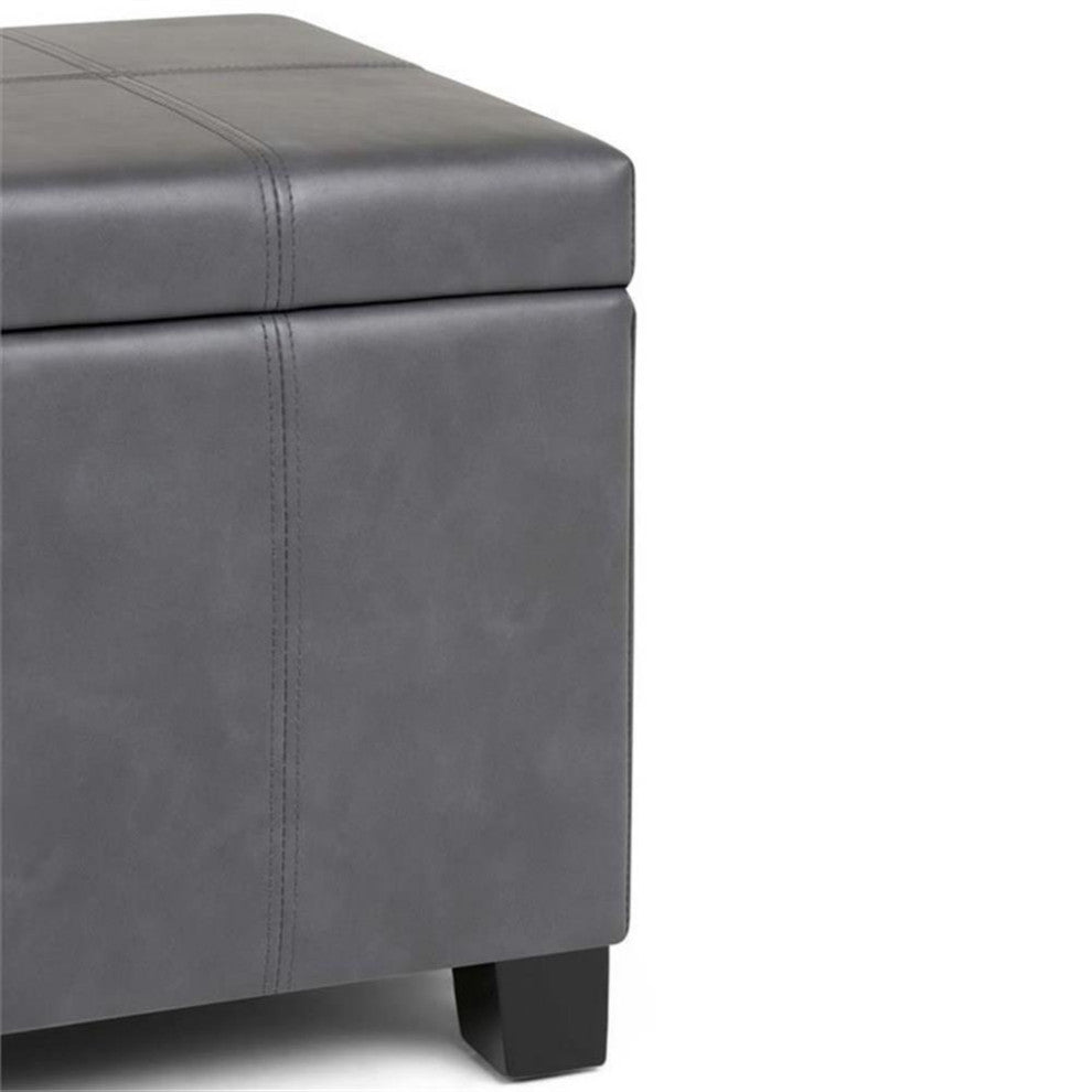 Dover 36" W Rectangle Storage Ottoman Bench in Stone Gray Faux Leather