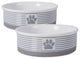 DII Pet Bowl Paw Patch Stripe Gray Large 7.5dx2.4h (Set of 2)