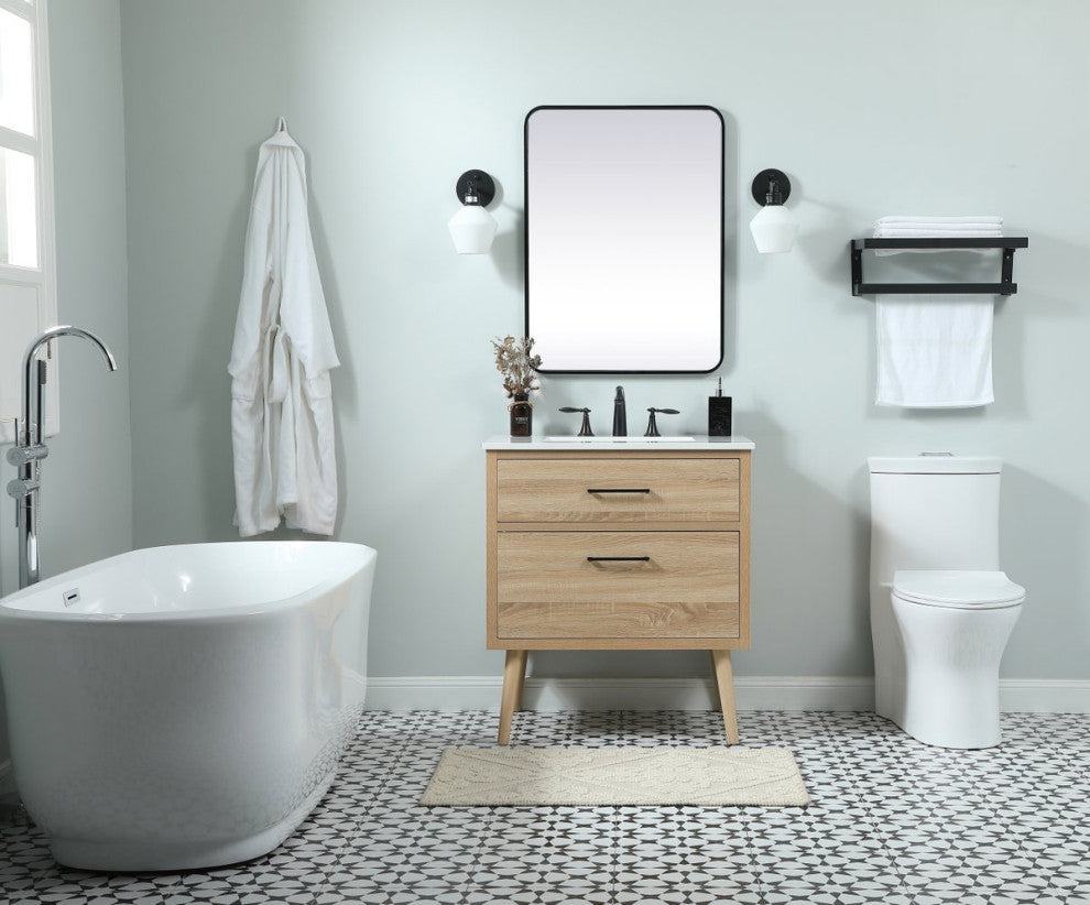Home Living 22" Midcentury Modern Mango Wood-Light Bathroom Vanity