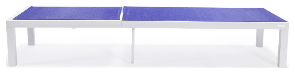 LeisureMod Marlin Patio Chaise Lounge Chair With White Frame, Navy Blue