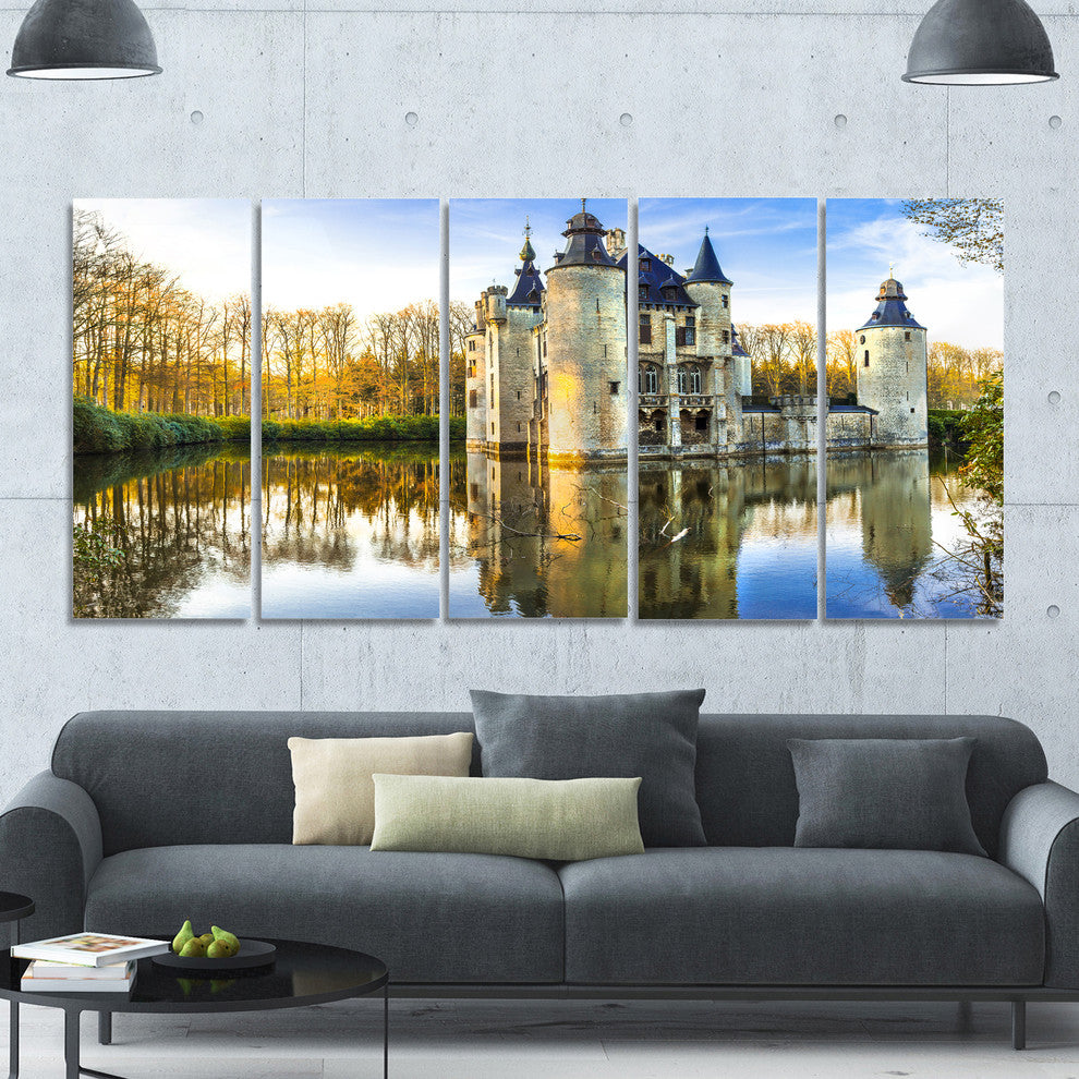 Fairytale Medieval Castles, Landscape Canvas Art Print, 60"x28", 5 Panels