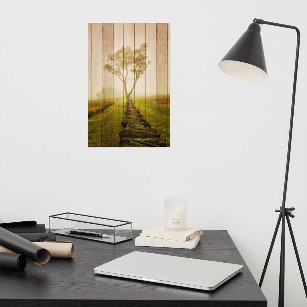 Faux Wood Calming Morning Landscape Photo Unframed Wall Art Prints, 12" X 18"