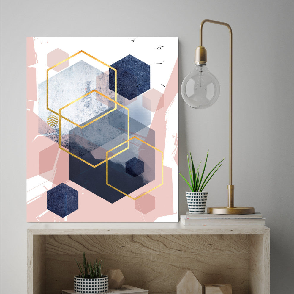 Courtside Market Abstract Navy Blush Gold I 16"x20" Canvas Wall Art
