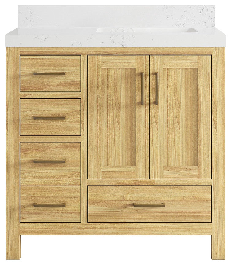 Malibu Teak 36" Right Offset Bath Vanity in Light Natural 2" Empira Quartz