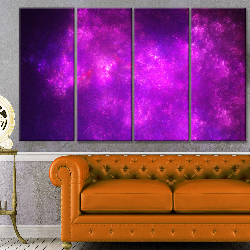 Purple Starry Fractal Sky, Abstract Canvas Art Print, 48"x28", 4 Panels