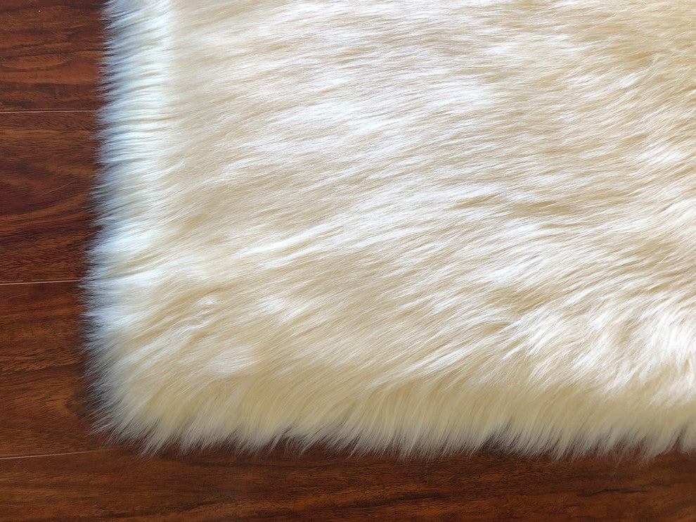 Super Soft Faux Sheepskin Silky Shag Rug, Cream, 3' Square