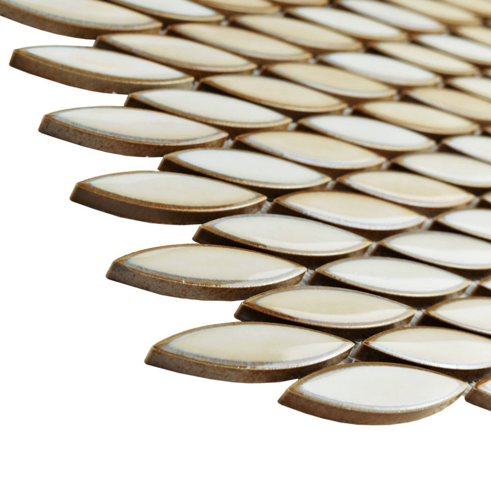 Pescado Glossy Ceramic Mosaic Floor and Wall Tile, Glossy Crema