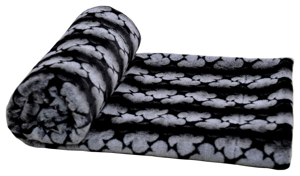 Ballys Faux Fur Throw and Pillow Shell Combo, Black, 50"x60"