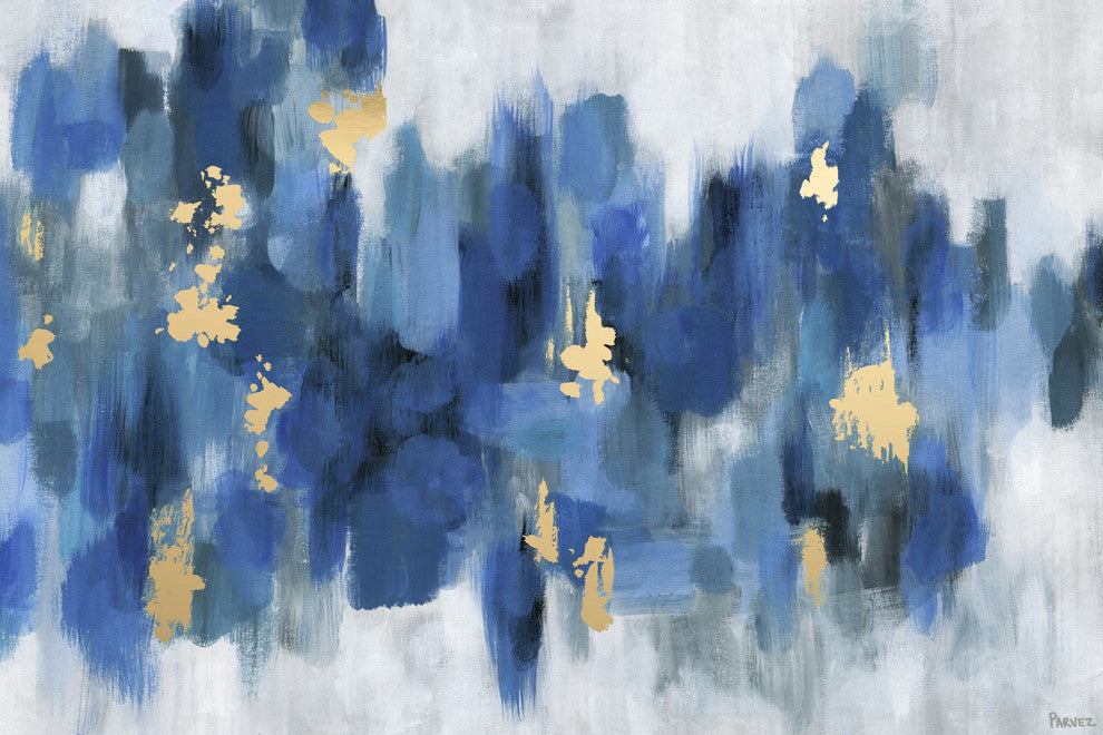 "Blurry Blue Flowers II" Painting Print on Wrapped Canvas, 45"x30"