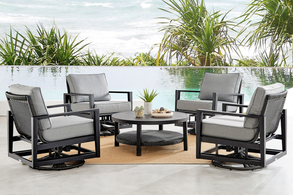 Caymen 5-Piece Black Aluminum Outdoor Seating Set With Dark Gray Cushions