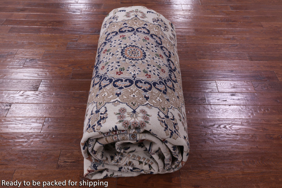 10' 7" X 17' 5" Wool and Silk Persian Nain Hand Knotted Rug Q9349