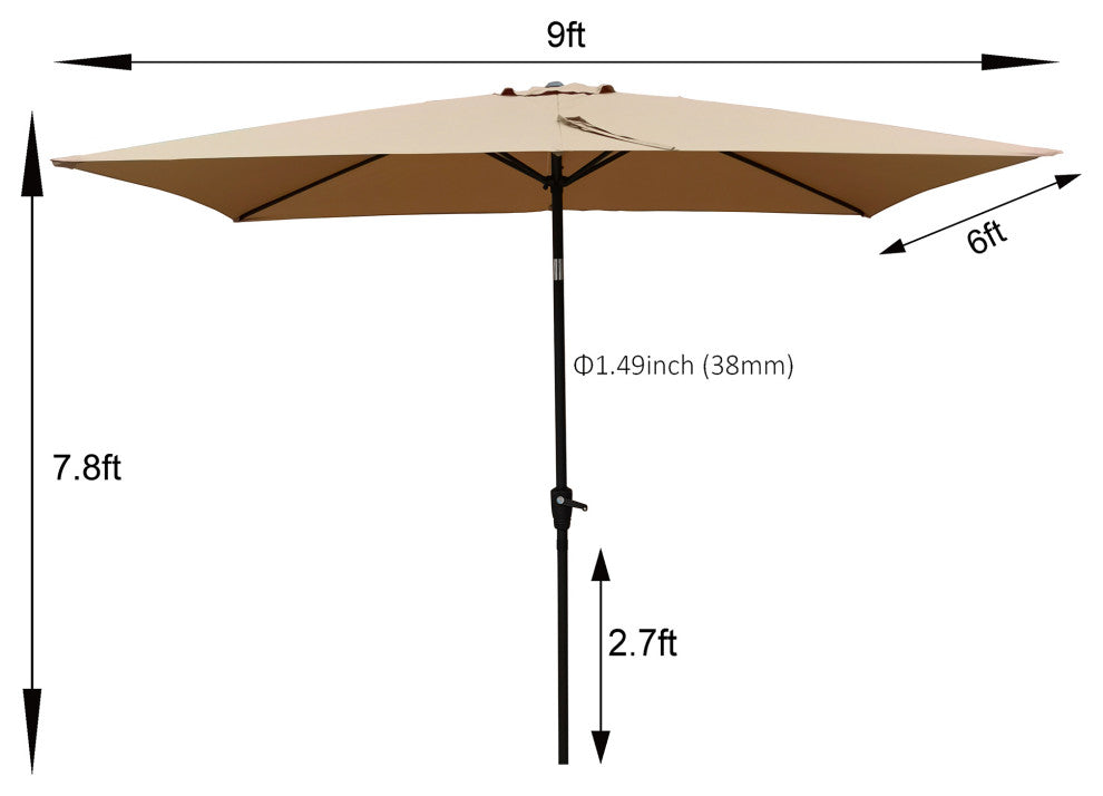 9' Outdoor Patio Market Umbrella With Push Button Tilt and Crank, Tan