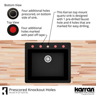 Karran QT-820 Top Mount 25" Single Bowl Quartz Kitchen Sink, Bisque