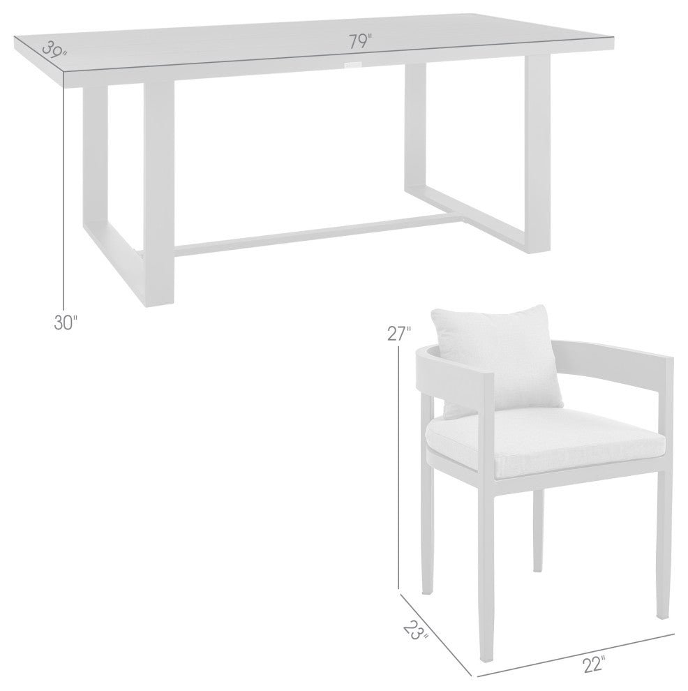 Argiope Outdoor Patio 7-Piece Dining Table Set, Aluminum With Gray Cushions