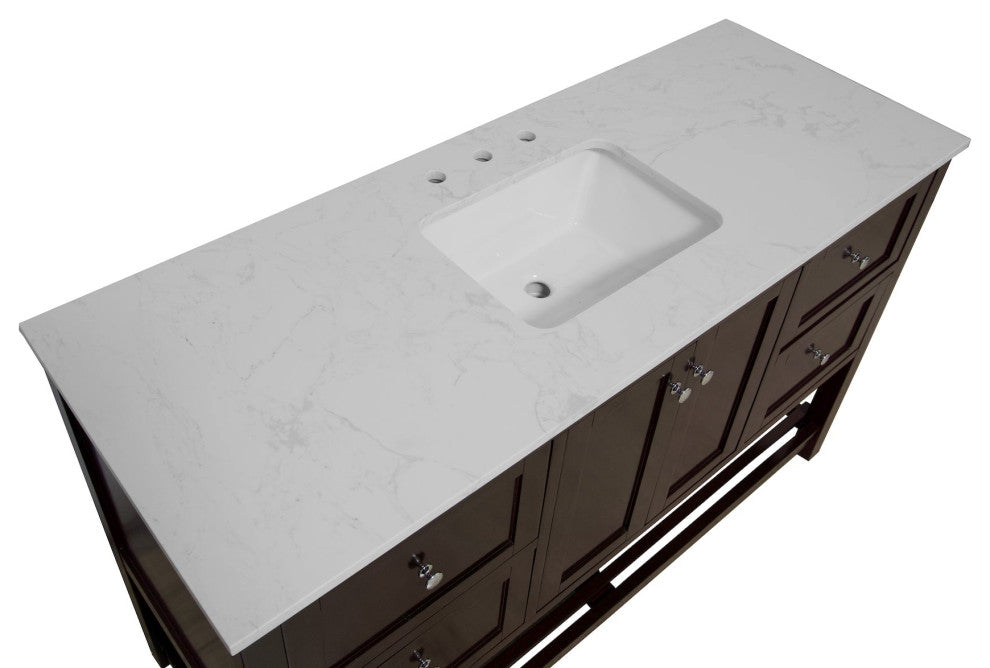Lakeshore 60" Single Bathroom Vanity, Chocolate, Engineered Carrara