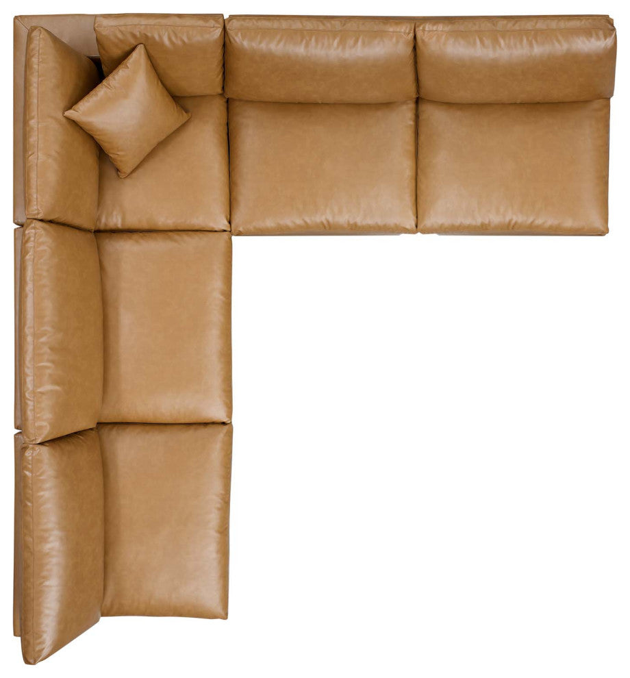 Commix Down Filled Overstuffed Vegan Leather 5-Piece Sectional Sofa - Tan