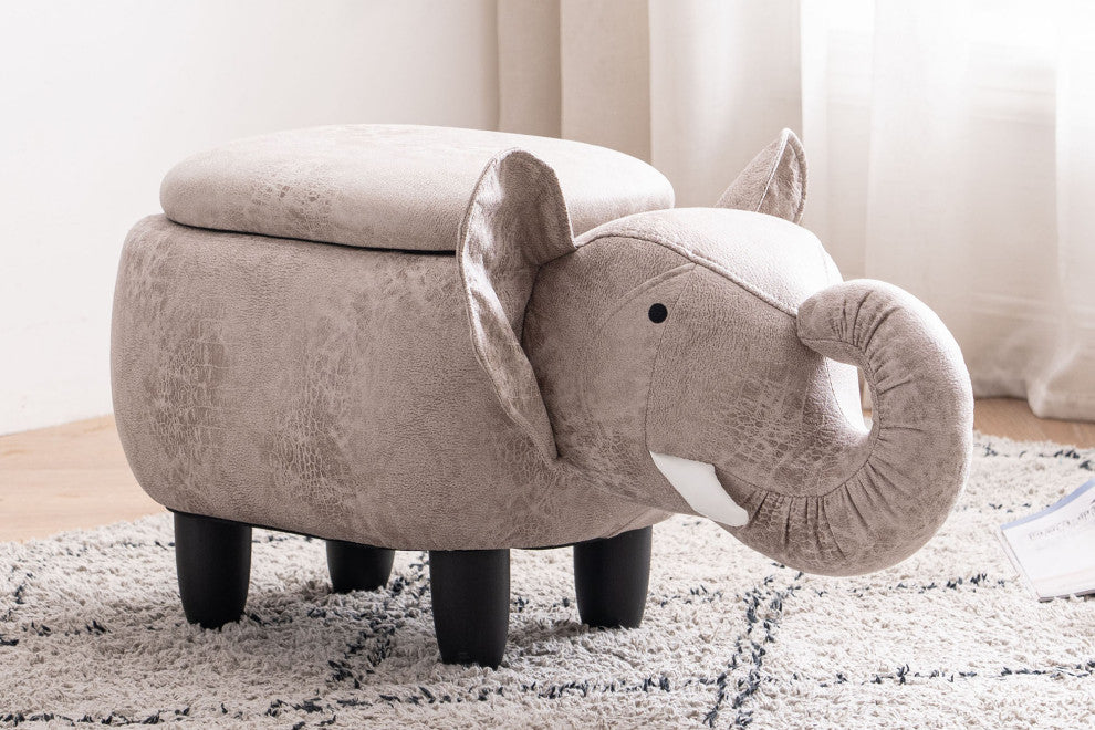 Gray Elephant Shaped Storage Ottoman