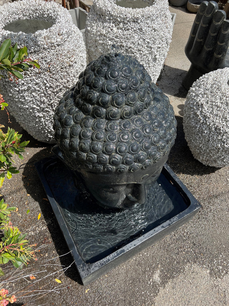 Cast Faux Stone Buddha Head Fountain