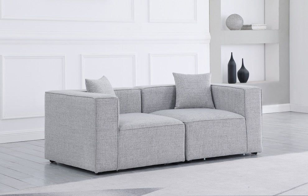 Cube Upholstered Modular Sofa, Gray, 2-Piece: 2 Corner Chair, Linen Texured Fabric