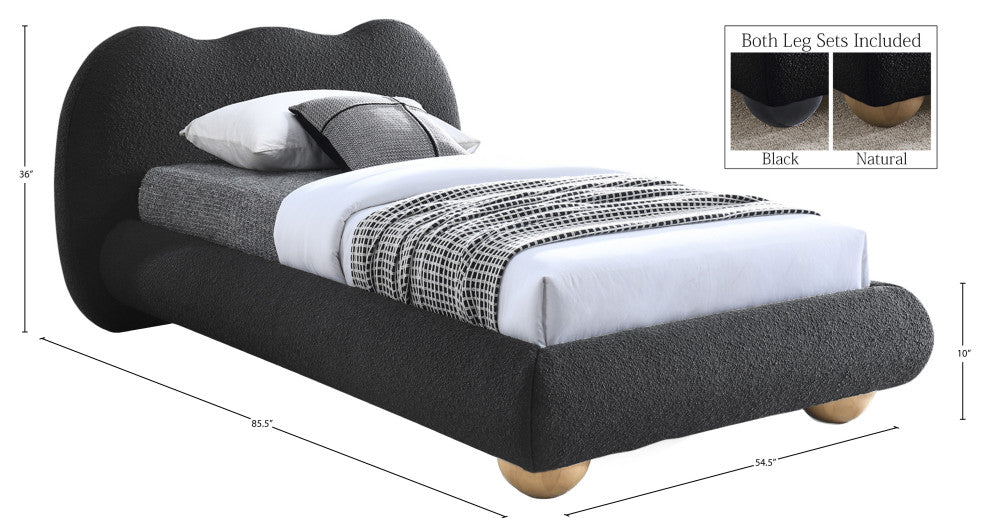 Hyde Boucle Fabric Upholstered Bed, Black, Twin