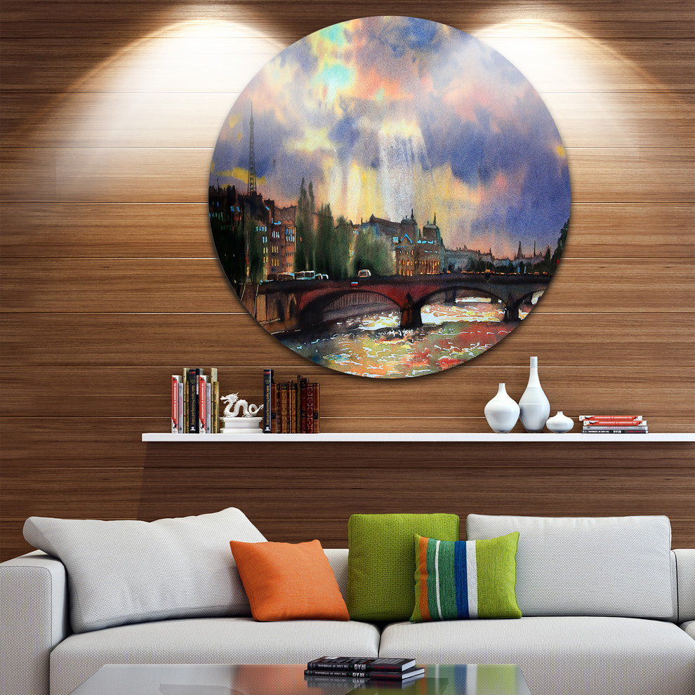 Fabulous Paris City Watercolor, Photography Round Metal Wall Art, 11"
