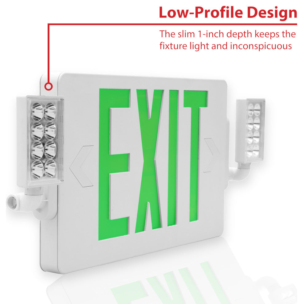 ECL2 Series Slim LED Emergency Exit Sign Combo, Green Lettering